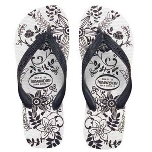 Havaianas | black and white flower slim flip flops | size 6